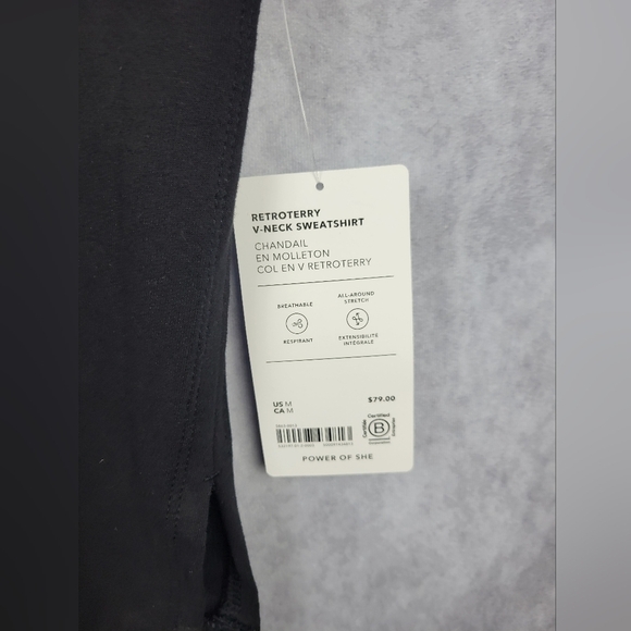 ATHLETA Retroterry V-Neck Sweatshirt Tee Sweater Vest Ivory In Black Size M‎ - Picture 10 of 15